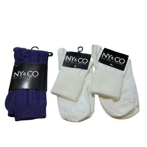New York & Company Womens New Socks 3 Pair‎ Lot 2 Ivory White And 1 Purple